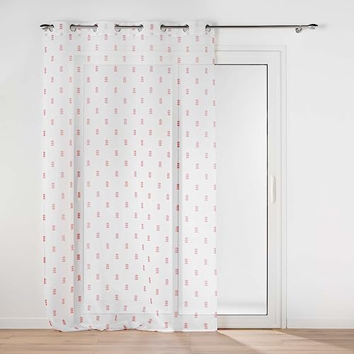 Douceur d'Intérieur, Geokid Net Curtain with Eyelets (140 x 240 cm) Pink Sandblasted Printed Voile