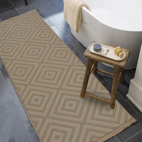Livabliss Chardy Moladi Washable Geometric Runner 79x220 cm – Hallway, Kitchen & Living Room, Boho Pattern, Easy Care, Tan, Beige & Cream