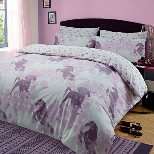 Dreamscene Kids Unicorn Dreams Duvet Cover with Pillow Case Girls Bedding Set Mystical Pink, Double