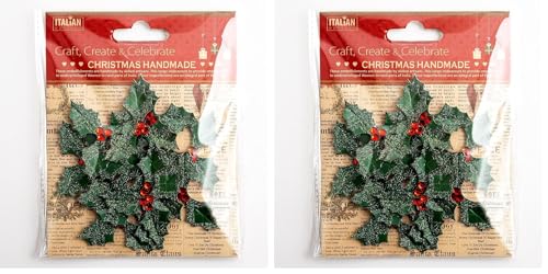 Italian Options 4.5cm Tartan Holly Christmas Craft Decorations - Self Adhesive (12 pcs) (Pack of 2)