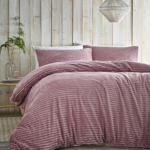Portfolio Alaska Blush Pink Super King Duvet Cover Set Reversible Winter Bedding Fleece