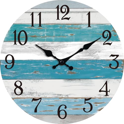 KECYET Wall Clock Battery Operated 8 Inch Outdoor Beach Style Blue Coastal Retro Silent Non Ticking Decorative for Bathroom Kitchen Living Room Bedroom