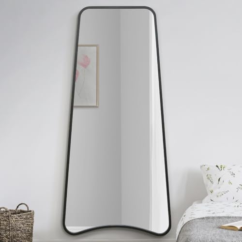 "The Coartans - New Black Metal Isoscelles Trapezoid Shape Framed Wall Mirror with arched bottom. 71"" X 34"" (180CM X 85CM)."