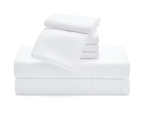 CASUAL LIVING 32651 Queen Size Hotel Style Silky Ultra-Soft Eco-Friendly Cooling Technology Machine Washable Quick Dry Anti-Wrinkle 6-Piece Sheets and Pillowcases Set, Queen, White