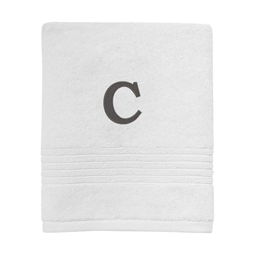 Avanti Linens Monogram Embroided Hand Towel, 100% Cotton, C, White/Gray, C