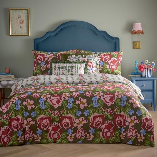 furn. Feeoni Cottage Floral Duvet Cover Set – Reversible Tapestry-Inspired Bedding (Willow Green – Single)