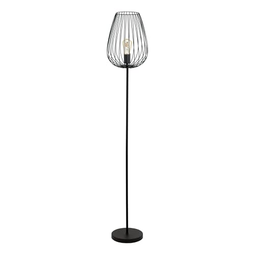 Eglo Newtown Vintage Floor Light, Black Steel Living Room Standing lamp with Foot Switch, E27 Socket