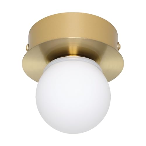 Eglo LED Ceiling Light Fitting Mosiano, Small Ceiling lamp in Globe Shape, Bathroom Lighting Made of Metal in Brass and Glass in White, Warm White, IP44, ∅ 11 cm