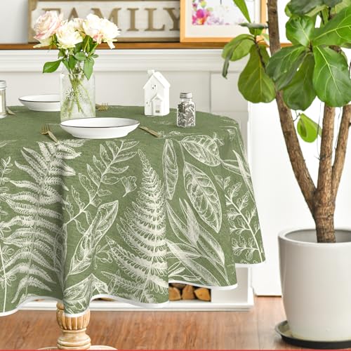 Horaldaily Spring Tablecloth 60 x 60 Inch Round Green Plants Wild Fern - Washable Table Cover for Party Picnic Dinner Decor