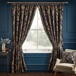 Paoletti Shiraz Pencil Pleat Curtains,Navy,168 x 229cm
