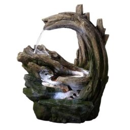 Teamson Home 82 cm Outdoor Garden Fountain with Cascading forest-Inspired Rock and Wood Effect Design with Integrated Led Lighting, Grey