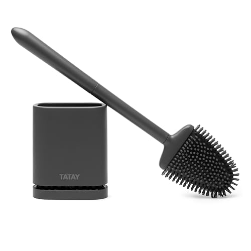 TATAY Toilet Brush with TPE Silicone Head - Quick Fix NanoFix Technology - Deep Cleaning Without Leaks - Easy Installation and Cleaning - Repositionable - 11 x 6 x 42 cm – Anthracite Grey