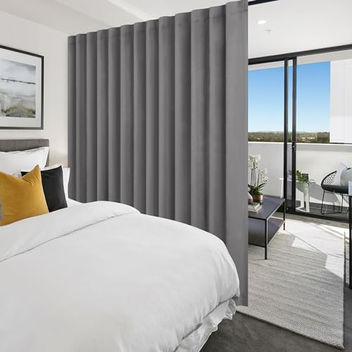 Hiasan Patio Sliding Room Divider Door Curtains - Extra Wide Privacy Room Thermal Insulated Blackout Curtain with Back Tab & Rod Pocket for Bedroom Partition(100 x 108 Inches, Light Grey)