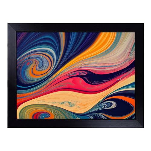 Lap Tray with Bean Bag Cushion, Marble Abstract Art - Handmade in the UK, Raised Wooden Edge, Padded Cushion, Heat-Resistant Wipe-Clean Surface, for Meals, Laptops and Crafts