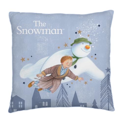 The Snowman Officially Licensed Square Cushion, Super Soft Pillow - Blue, Flake Glitter Reversible Design - Perfect For Bedroom Or Living Room Décor - 30 x 30cm