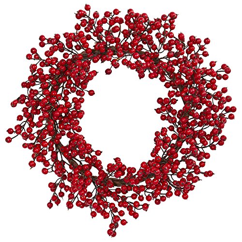 Nearly Natural 22” Berry Artificial Wreath, Red