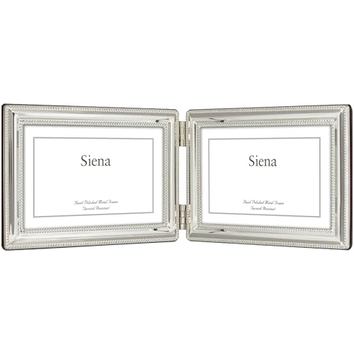 Siena Double Border Bead Silver Picture Frame, Tarnish Resistant Finish, Perfect Photo Frame for any End Table, Credenza, Shelf, or Nightstand, Silver 4x6, Double Horizontal