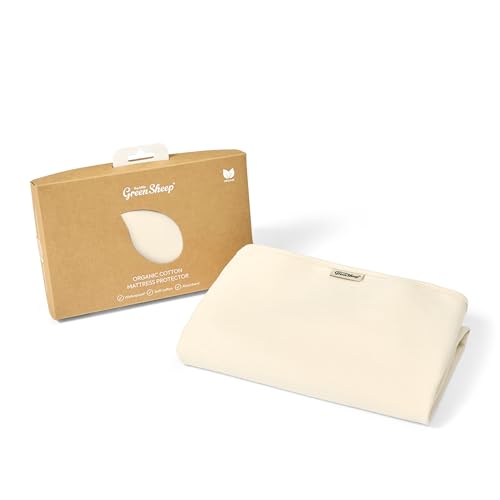 The Little Green Sheep SnuzPod3 Waterproof Organic Mattress Protector, 100% Cotton Flat Bed Sheet Topper, Non Crinkly Super Soft for Babies & Children - 44 x 80 cm Natural White