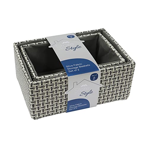 JVL Silva Rectangular Fabric Storage Baskets, Set of 2, Grey