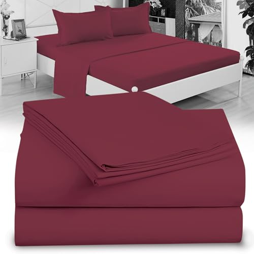 "Twin XL 100% Microfiber Double Brushed Sheet Set - Extra-Soft & Wrinkle-Free - 15"" Deep Pockets, 39"" x 80"" - Ideal for Dorms, Hospitals & Split King Beds - 3 PC Set (Twin XL, Burgundy)"