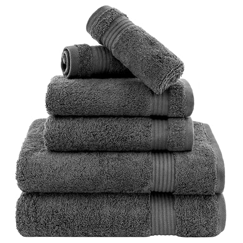 Cotton Paradise 6 Piece Towel Set with 2 Bath/ 2 Hand Towels 2 Washcloths for Bathroom, 100% Turkish Cotton Soft Absorbent, Gray
