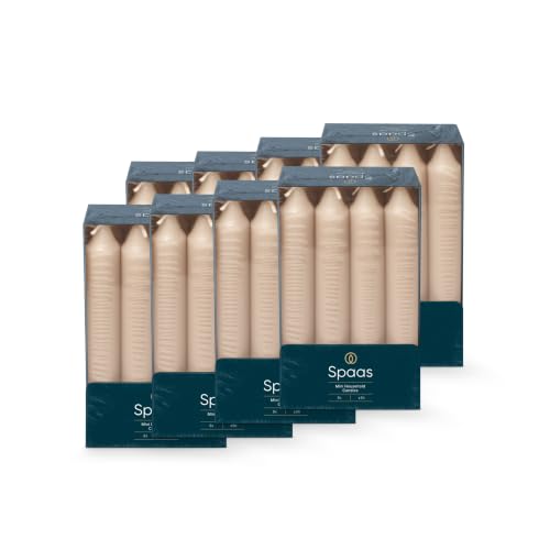 Spaas 8 Boxes of 8 Unscented Mini Taper Candles, 21/150mm, ± 5 Hours, Beige
