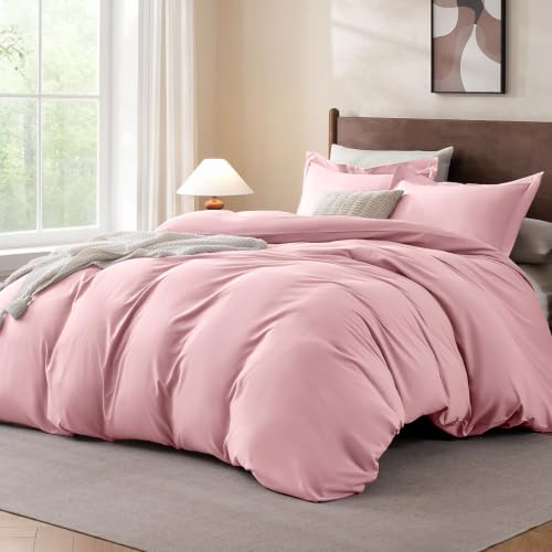 "FreshCulture Pink California King Duvet Cover - 3 Pieces Microfiber Bedding Set, Soft Cozy Comforter Cover with Zipper Closure, 104""x98"", 2 Pillow Shams, Comforter Not Included"