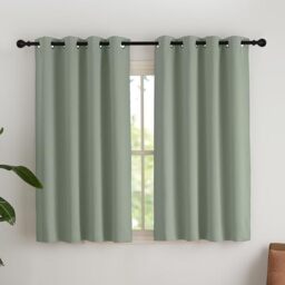 NICETOWN Blackout Curtains Sage Green Opaque Short Curtains with Eyelets Set of 2 H 145 x W 140 cm Thermal Curtain Modern Blackout Curtains