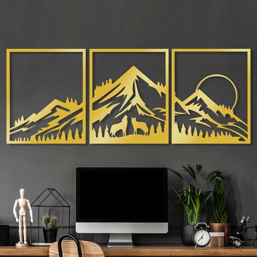 Elegant Gold Decorative Metal Wall Accessory (3 Pieces), 58 x 70 cm - Durable 1.5 mm Metal Body - Perfect for Modern Home Decor & Stylish Interiors