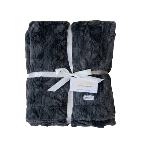 GRACED SOFT LUXURIES Charcoal Extra Large Faux Fur Throw Blanket - Ultra Soft & Fluffy 60x80 inches - Cozy, Thick Warm - Perfect for Bed, Couch, and Lounging Use for Kids & Adults