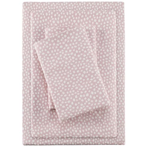 SLEEP PHILOSOPHY True North Cozy Flannel Warm 100% Cotton Sheet - Novelty Print Animals Stars Cute Ultra Soft Cold Weather Bedding Set, Twin, Blush Dots 3 Piece
