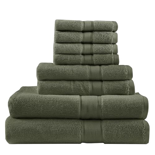 Madison Park Signature Bath Towel 800GSM 100% Cotton Luxurious Bathroom Towel Set Highly Absorbent, Quick Dry, Hotel & Spa Quality Towel Set for Bathroom, Multi-Sizes, Olive Green 8 Piece