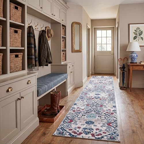 SAFAVIEH Traditional Rug for Living Room, Dining Room, Bedroom - Brentwood Collection, Short Pile, in Navy and Grey, 61 X 244 cm