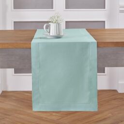Solino Home Cotton Linen Table Runner 108 inches Long ??? Pastel Turquoise Extra Long Table Runner ??? 14 x 108 Inch Hemstitch Table Runner for Spring, Summer, Indoor, Outdoor, SHCL000TR108PTURQ