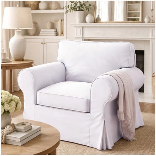 HomeTown Market Durable Sofa Cover Replacement Compatible with Sleeper Sofa Bed Corner Sectional Slipcover. Sofa Covers Only. (White Chair)