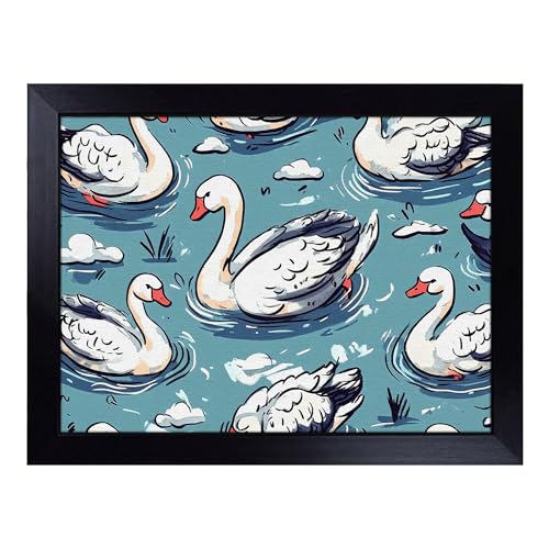 Lap Tray with Bean Bag Cushion, Swan - Handmade in the UK, Raised Wooden Edge, Padded Cushion, Heat-Resistant Wipe-Clean Surface, for Meals, Laptops and Crafts