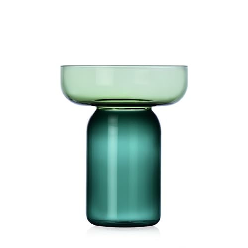 Ichendorf Milano Aura Collection Cylindrical Vase, Green and Petroleum, H25 cm, Borosilicate Glass, Handmade