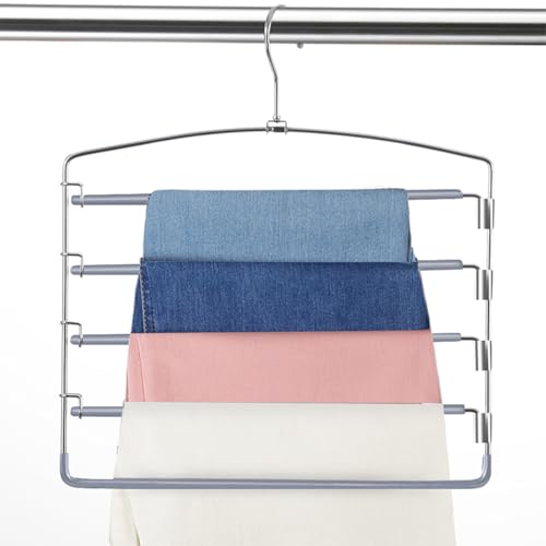 Pants Hangers Space Saving 3 Pack No Slip 5 Layers Multi Functional Pants Rack Stainless Steel Swing Arm Space Saver Hanger for Trousers Jeans Towels Scarf Tie ???Grey???