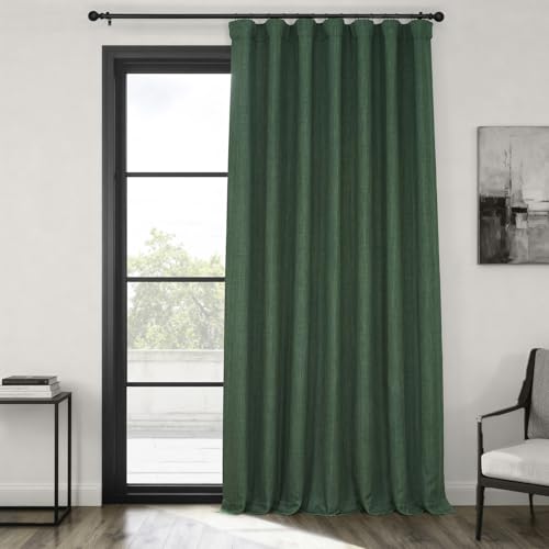 HPD Half Price Drapes Faux Linen Extra Wide Curtains for Bedroom 100 X 84 (1 Panel), BOCH-LN21327-84-DW, Key Green