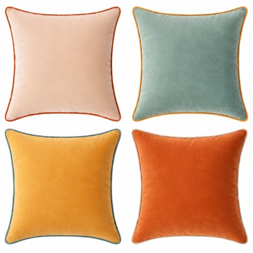 MONDAY MOOSE Decorative Throw Pillow Covers Cushion Cases, Set of 4 Soft Velvet Modern Double-Sided Designs, Mix and Match for Home Decor, Pillow Inserts Not Included (20x20 inch, Orange/Teal)