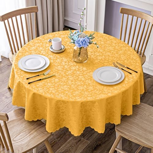 "Smiry Round Table Cloth, Waterproof Heavy Duty Vinyl Tablecloths, Wipeable Washable Table Cover for Kitchen and Dining Room (Mustard Yellow, 60"" Round)"
