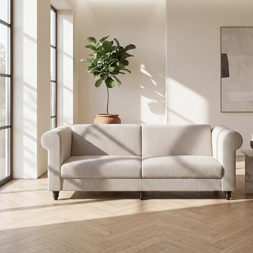 Felix 3 Seaters Sofabed in Corduroy, Cream, 83 x 236 x 87cm (H x W x D)