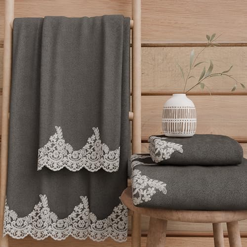 PETTI Artigiani Italiani - 100% Cotton Terry Bath Towels, 1+1 Towel Set, 2 Pieces, 1 Face Towel and 1 Hand Towel, Dark Grey