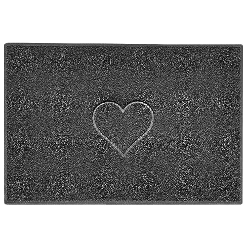 Nicoman Heart Embossed Shape Door Mat Dirt Trapper PVC Spaghetti Mat Washable Quick Drying Barrier Doormat-Dark Grey (Watertight Rubber-Back)-X Large (120x80cm)