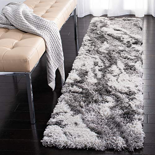 SAFAVIEH Shag Rug for Living Room, Dining Room, Bedroom - Horizon Shag Collection, Short Pile, in Grey and Ivory, 61 X 213 cm