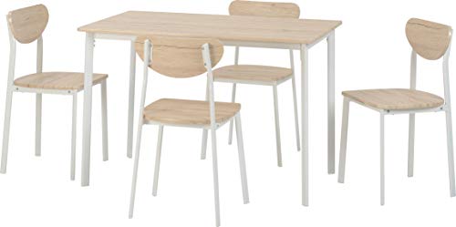 Seconique Riley Large Dining Set with 4 Dining Chairs in White/Light Oak Effect Veneer