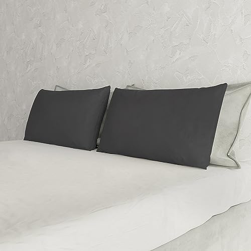 Italian Bed Linen Couple of Plain Color Pillowcases, Dark gray, 52 x 82 cm