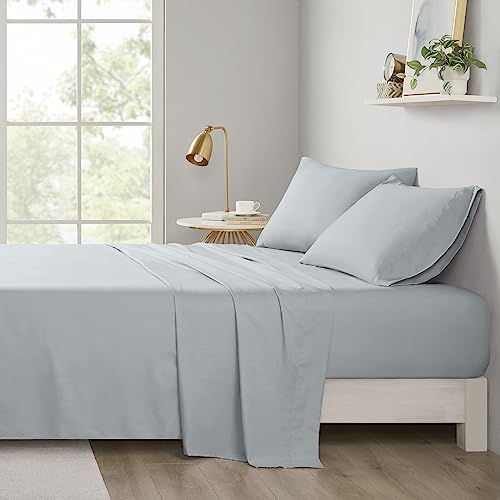 "Intelligent Design Microfiber Bed Sheet Set Wrinkle Resistant, Soft Sheets with 12"" Pocket, Modern, All Season, Cozy Bedding-Set, Matching Pillow Case, King, Grey, 4 Piece"