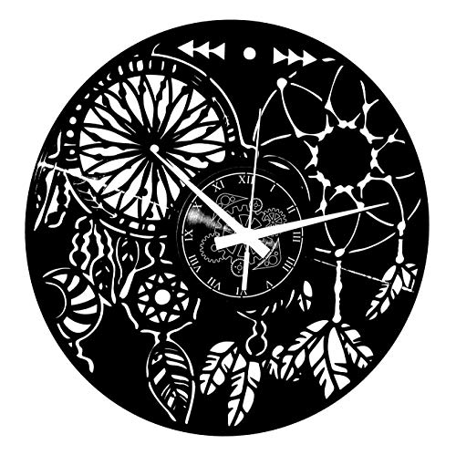 Instant Karma Clocks - Dreamcatcher Wall Clock with Feathers, Moons and Mandala Patterns - Silent No-Ticking - Perfect for Bedroom, Office, Studio, Cabin, Living Room – Unique Decoration