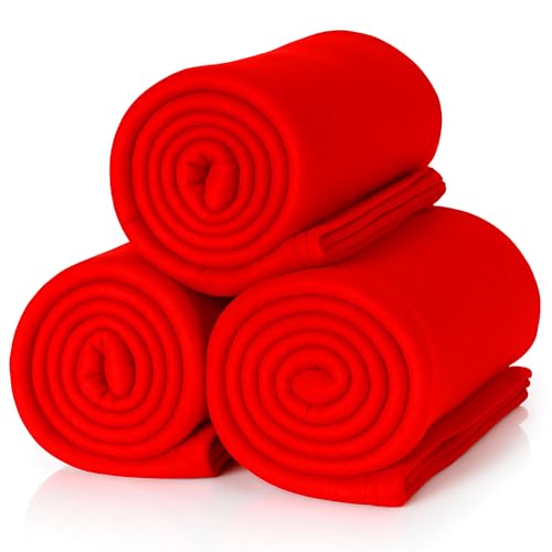 ALCLEAR 3 pieces Oeko Tex certified fleece blankets, color: red, great size 130x160 cm, over 200 g/m2, sofa blanket couch blanket living blanket, picnic blanket sofa throw blanket